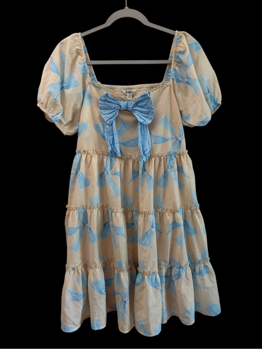 Dani&Davi Dollcore Birthday Party Cream & Blue Tiered Mini Dress Size M READ
